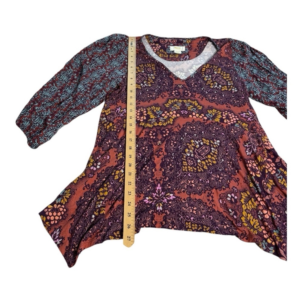 Maeve Anthropologie Summerset Boho Floral Blouse Mixed Print Handkerchief Hem M - Picture 10 of 13